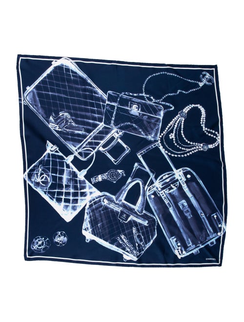 Chanel Printed Silk Scarf Navy