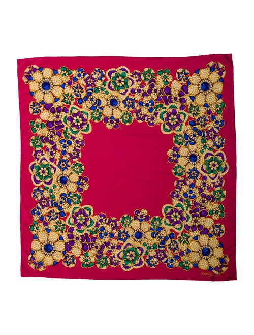 Chanel Vintage Silk Gripoix Scarf Magenta