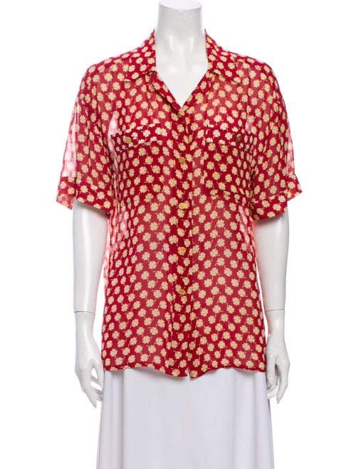 Chanel Vintage Printed Button-Up Top Red