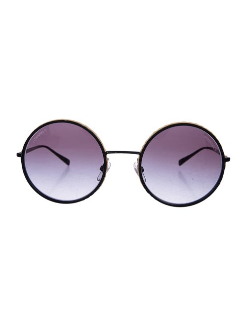 Chanel Round Jute-Trimmed Sunglasses black