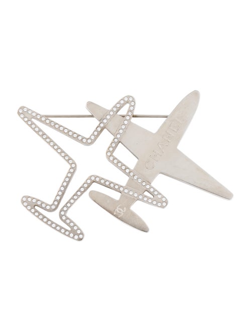 Chanel Strass Airplane Brooch Silver