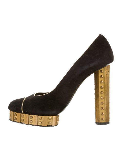 Chanel Suede Studded Accents Pumps Black
