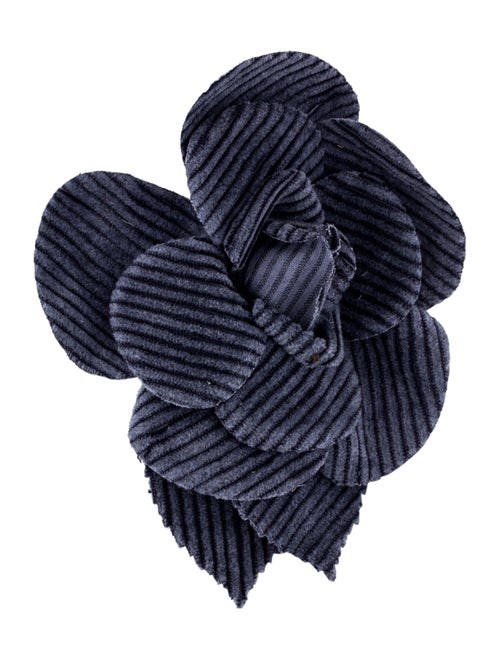 Chanel Corduroy Camellia Brooch Pin Gold