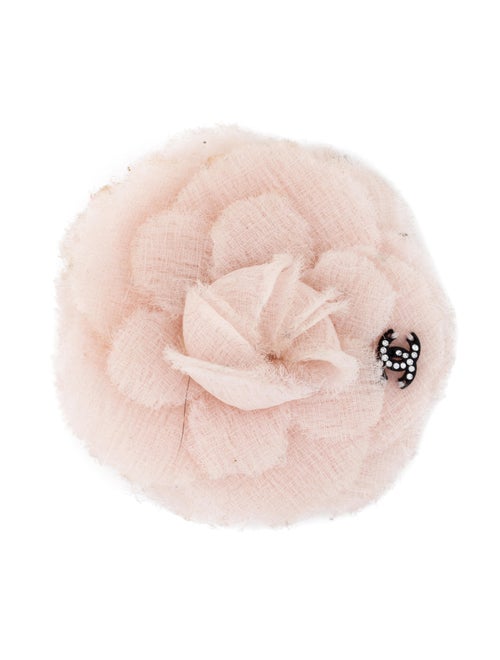Chanel Tweed Camellia Brooch Pink