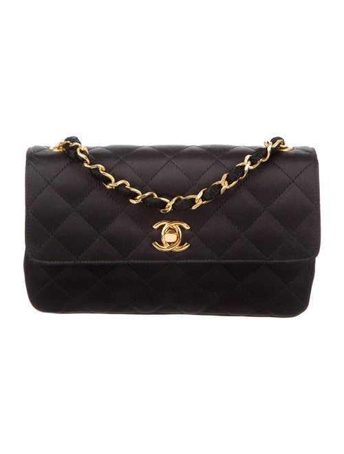 Chanel Vintage Quilted Satin Flap Bag Black