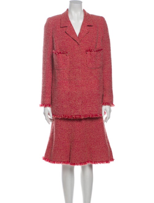 Chanel Tweed Pattern Skirt Suit Red