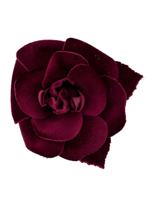 Chanel Velvet Camellia Brooch Gold