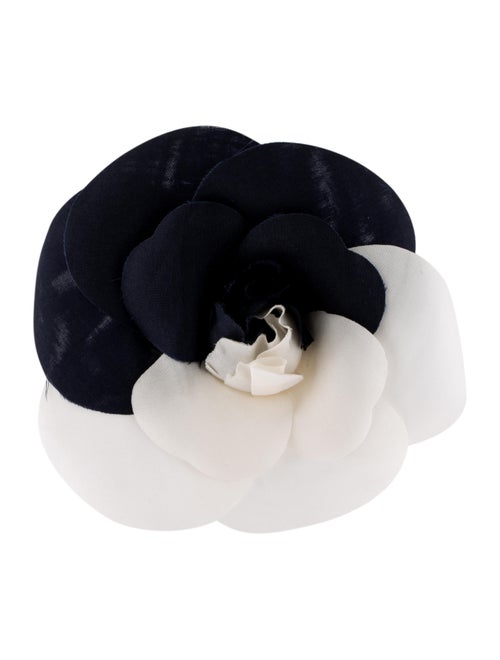 Chanel Satin Camellia Brooch Silver