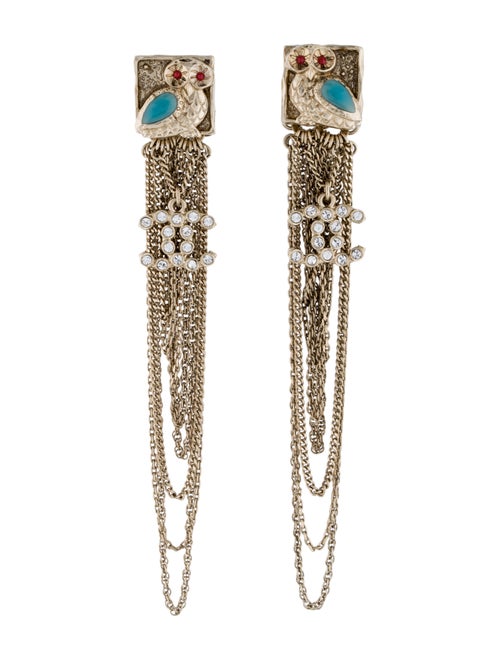 Chanel Strass & Resin Owl Chandelier Earrings Gold