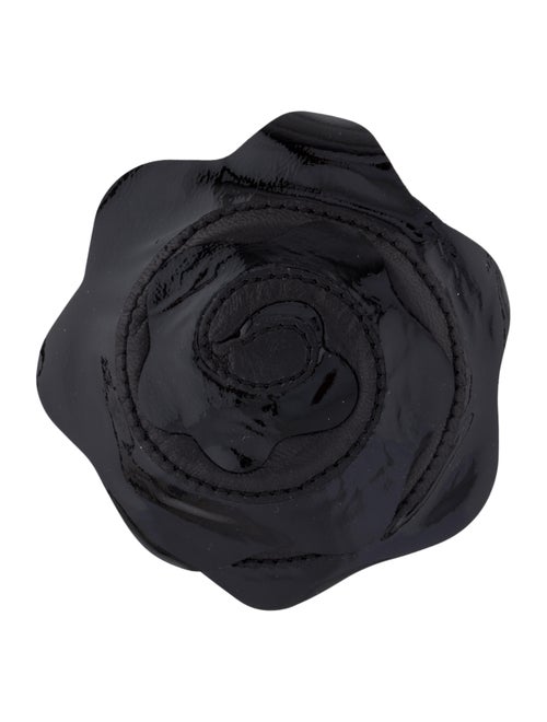 Chanel Leather Camellia Brooch Silver