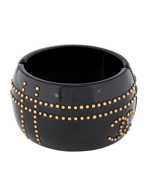 Chanel Resin Studded CC Hinged Bangle Gold