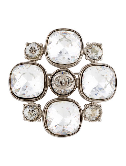 Chanel Strass CC Brooch Silver