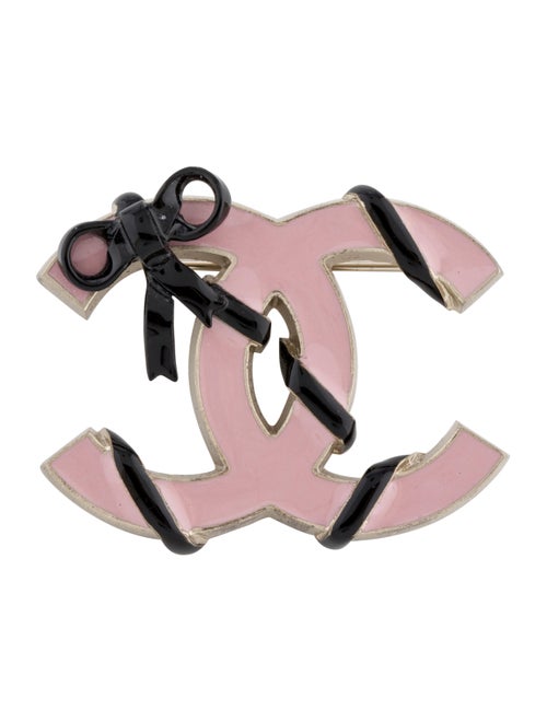 Chanel Enamel CC Bow Brooch Gold