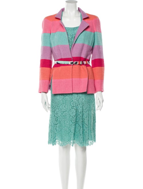 Chanel 2016 Colorblock Pattern Skirt Suit Blue