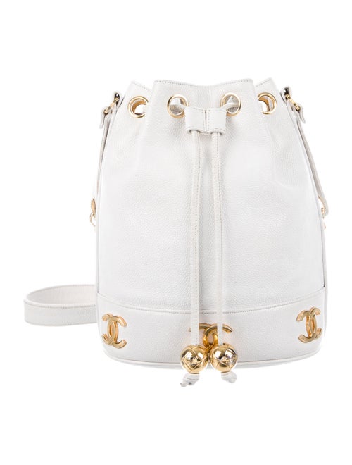 Chanel Vintage Caviar Bucket Bag White