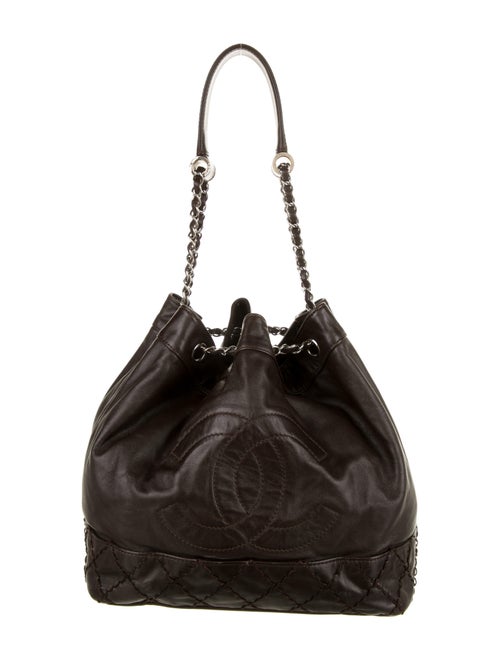 Chanel CC Leather Bucket Bag Brown