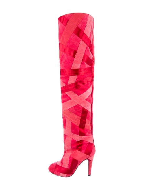 Chanel 2017 Patchwork Thigh-High Boots Pink