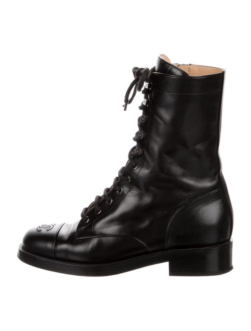 Chanel Combat Interlocking CC Logo Combat Boots Bl