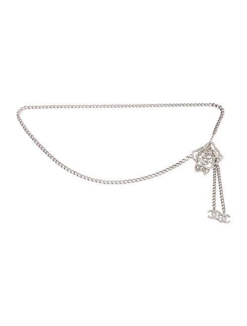 Chanel Crystal Camellia Chain Belt Silver