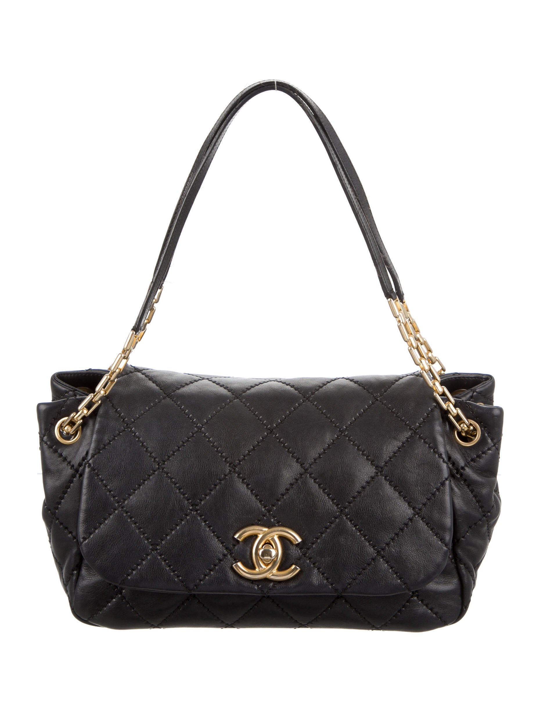 CHANEL maaaaao Chanel Double Stitch Retro Chain Accordion Flap Bag - Black