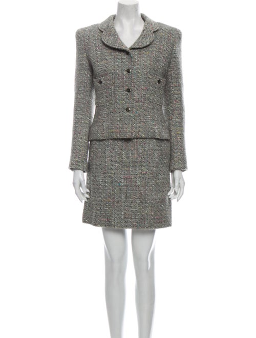 Chanel 1997 Tweed Pattern Skirt Set Grey