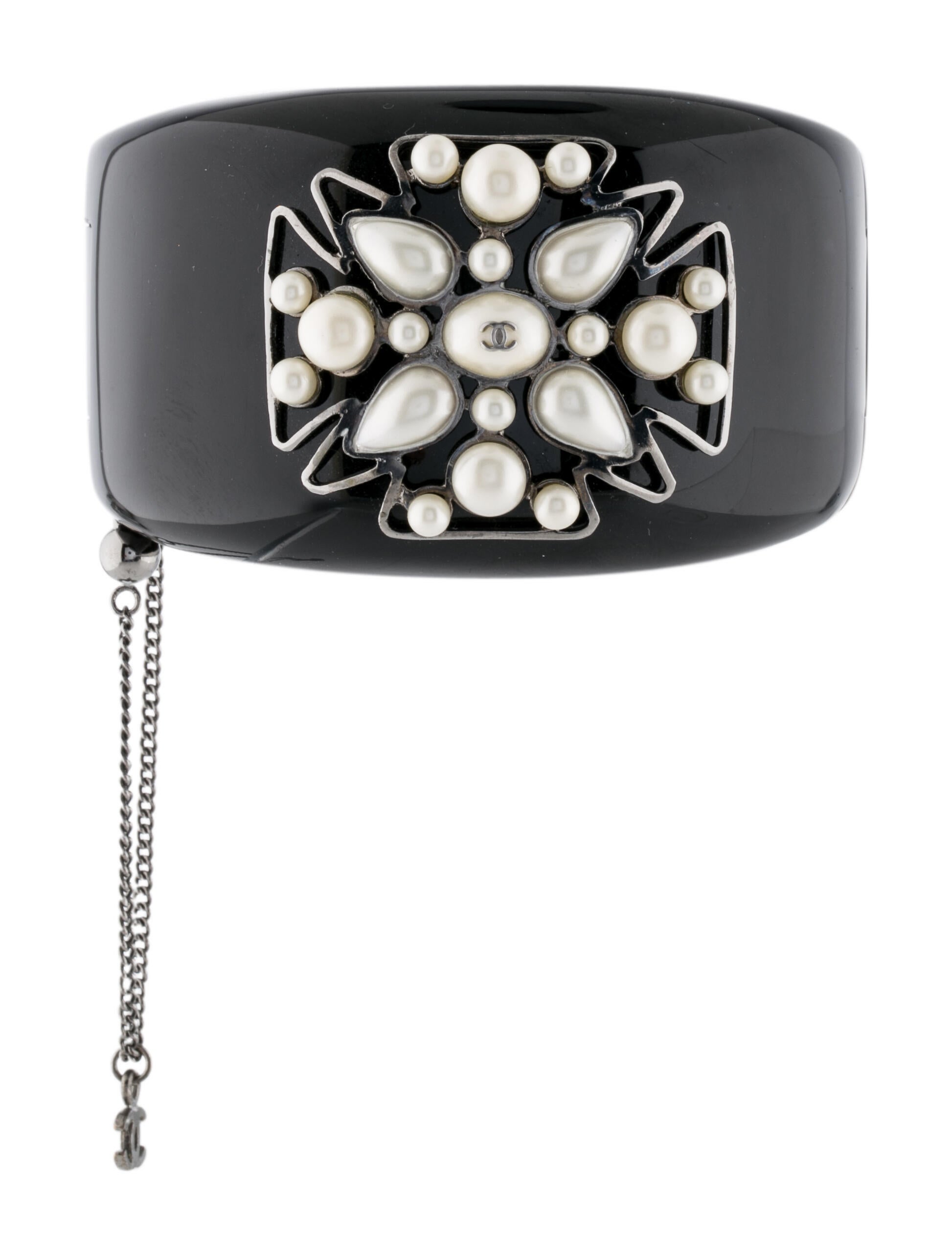 Chanel Faux Pearl & Resin Maltese Cross Cuff