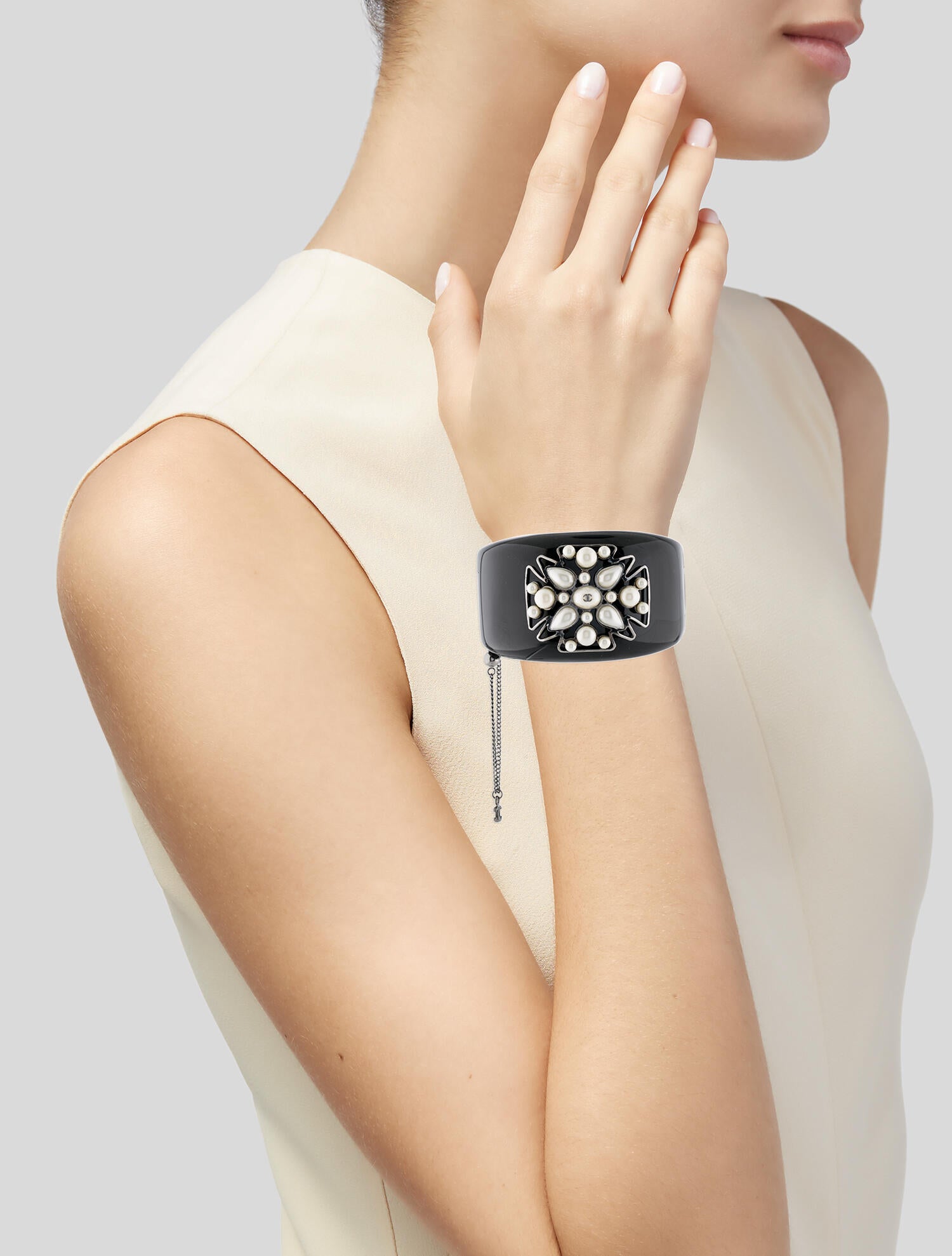 Chanel Faux Pearl & Resin Maltese Cross Cuff