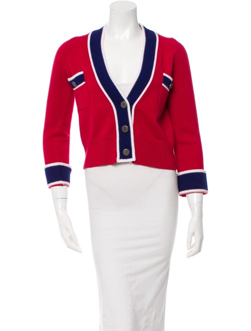 Chanel Colorblock Cropped Cardigan Red