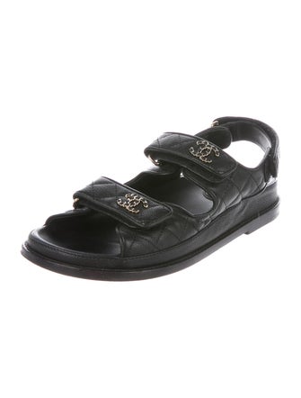 Chanel Interlocking CC Logo Leather Slingback Sandals