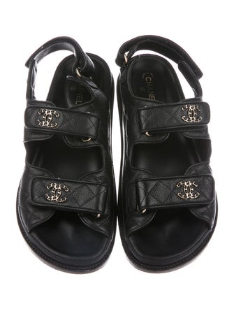 Chanel Interlocking CC Logo Leather Slingback Sandals