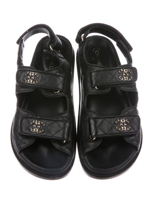 Chanel Interlocking CC Logo Leather Slingback Sandals