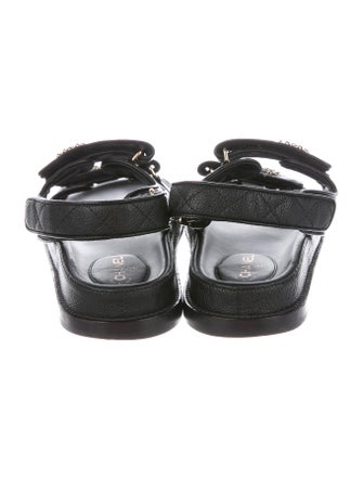 Chanel Interlocking CC Logo Leather Slingback Sandals