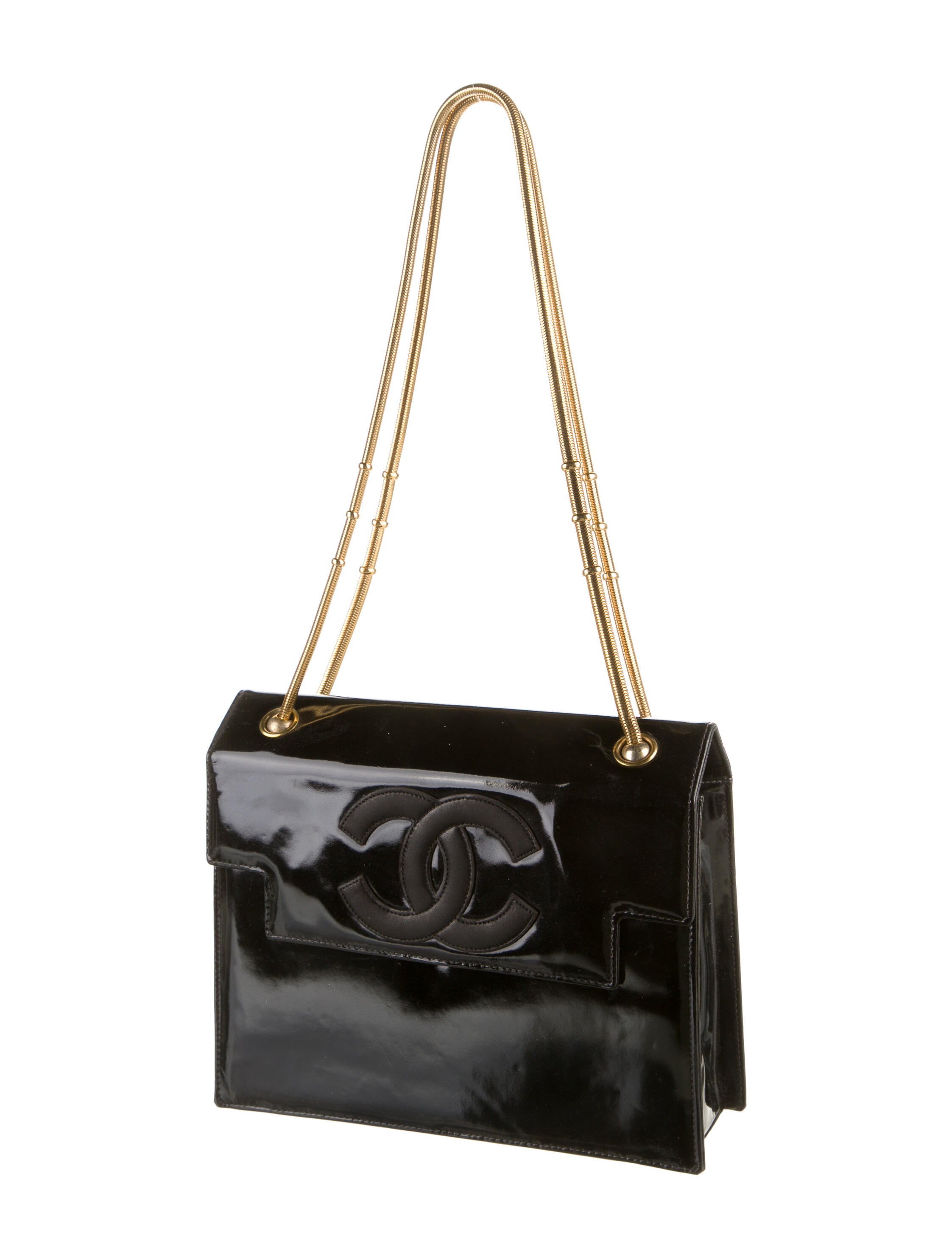 Chanel Vintage Vinyl CC Flap Bag Black Shoulder Bags, Handbags