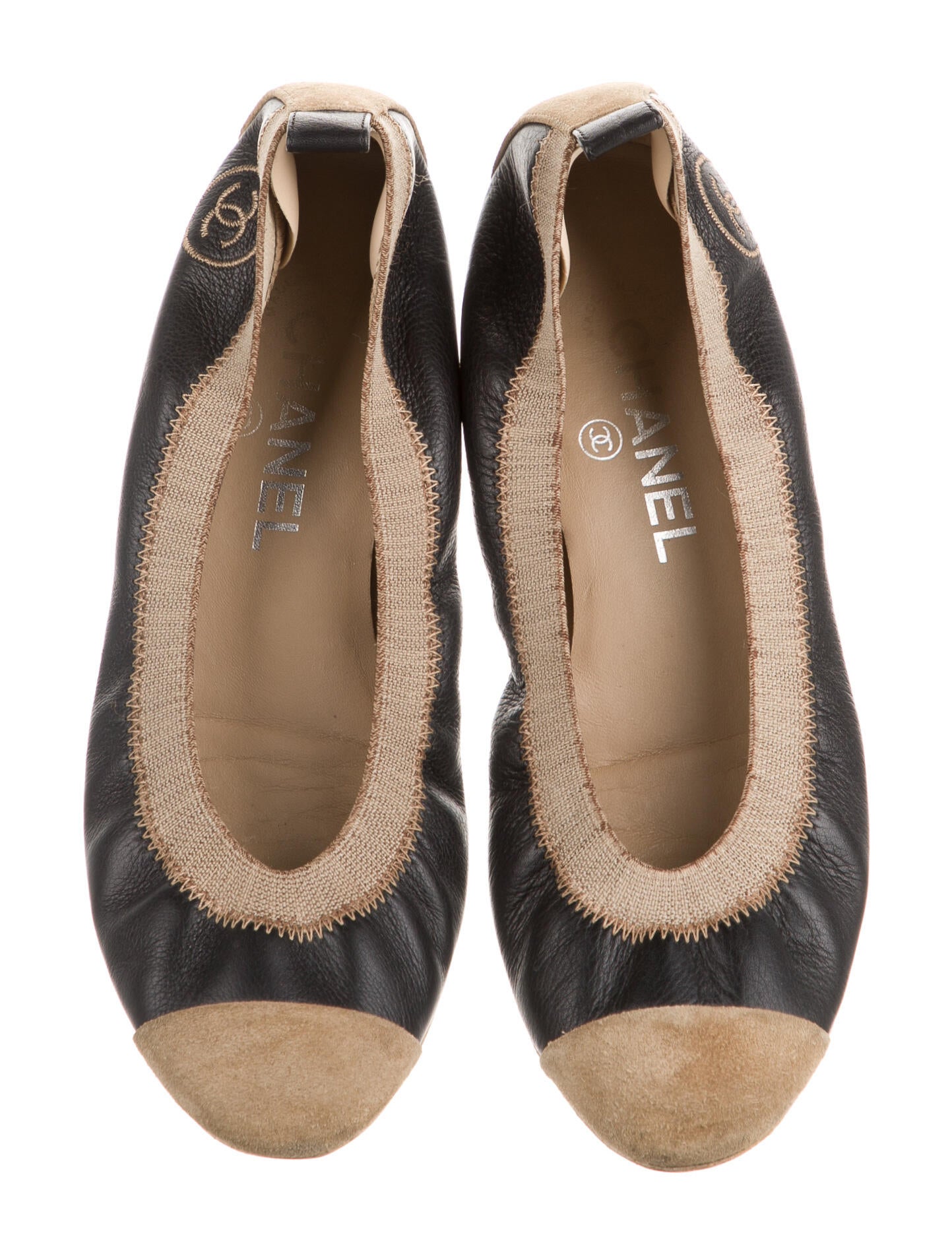 Chanel Stretch Spirit Interlocking CC Logo Ballet Flats - Black Flats, Shoes - CHA582102 | The 