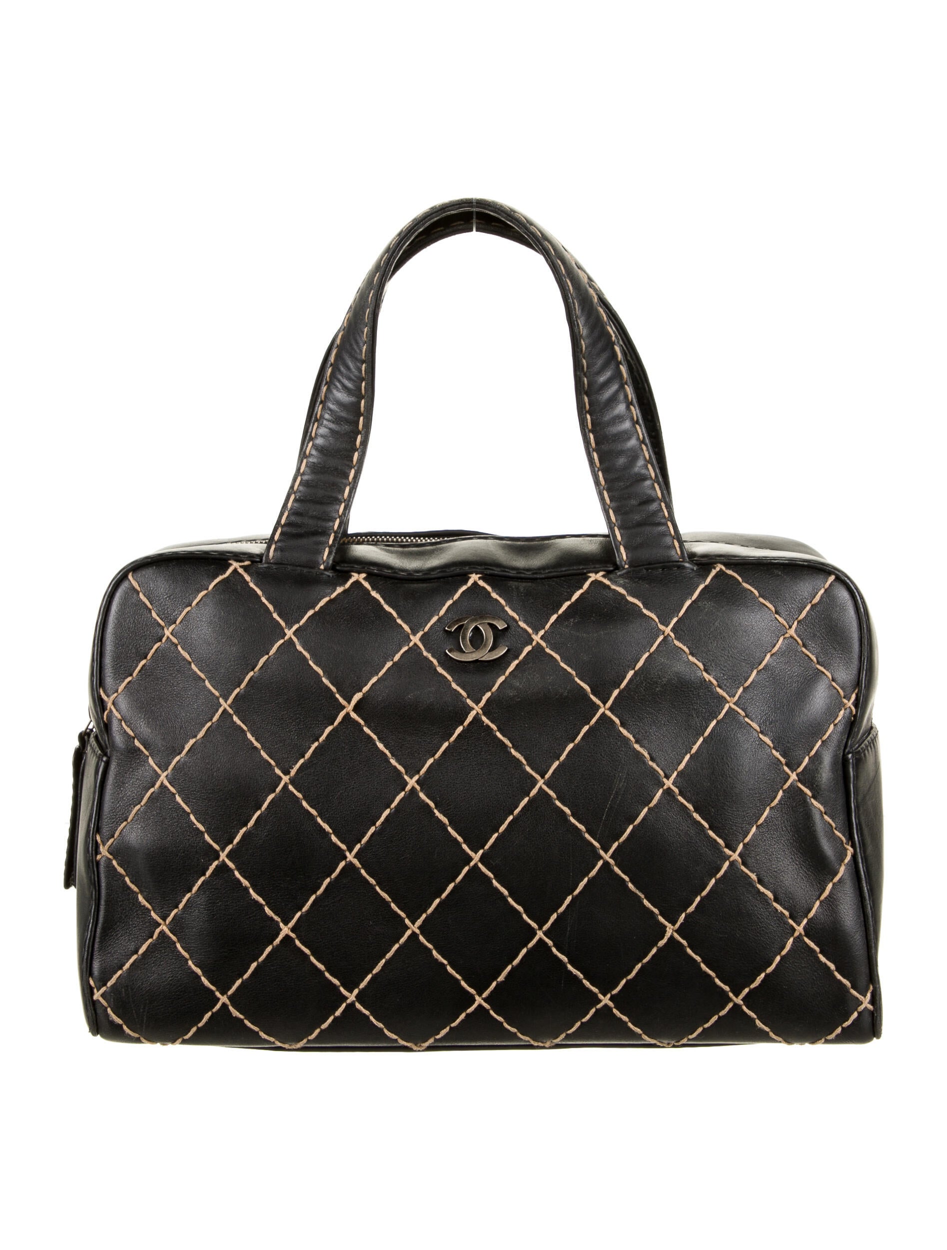 Chanel Vintage Surpique Bowler Bag Black Handle Bags, Handbags