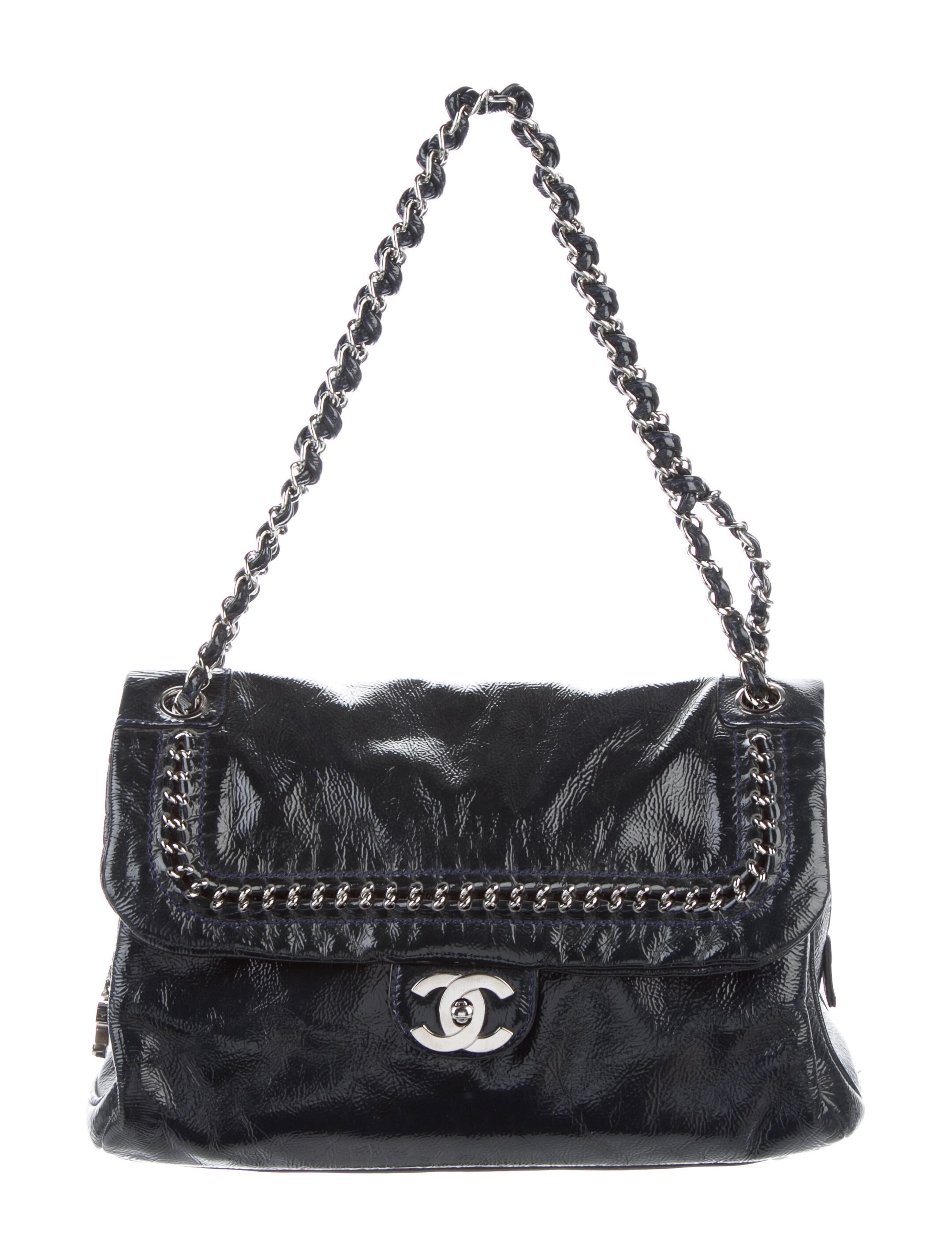 Chanel Large Patent Luxe Ligne Flap Bag - Blue Shoulder Bags