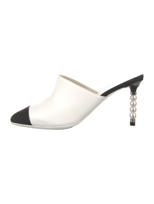 Chanel Faux Pearl Accents Leather Mules