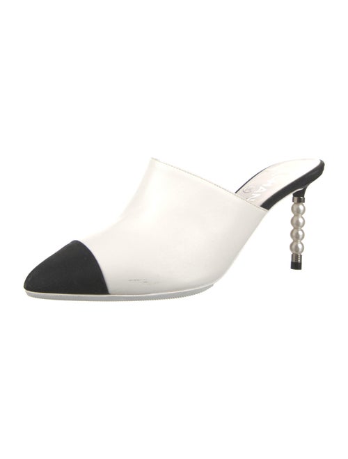 Chanel Faux Pearl Accents Leather Mules