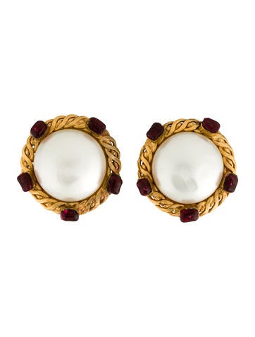 Chanel Clip-On Vintage Faux Pearl & Gripoix Earrings