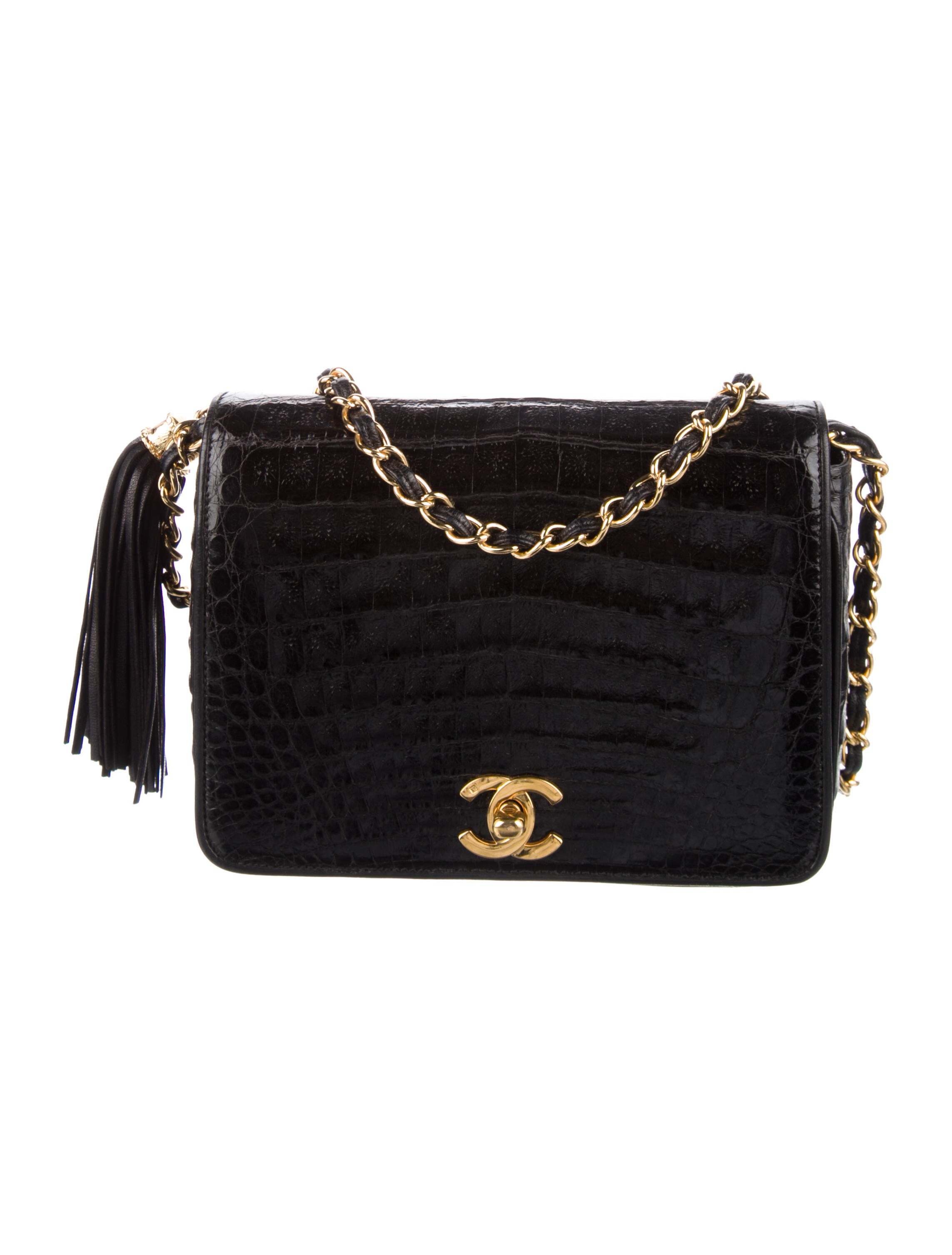 Chanel Vintage Crocodile Mini Tassel Flap Bag - Black Shoulder