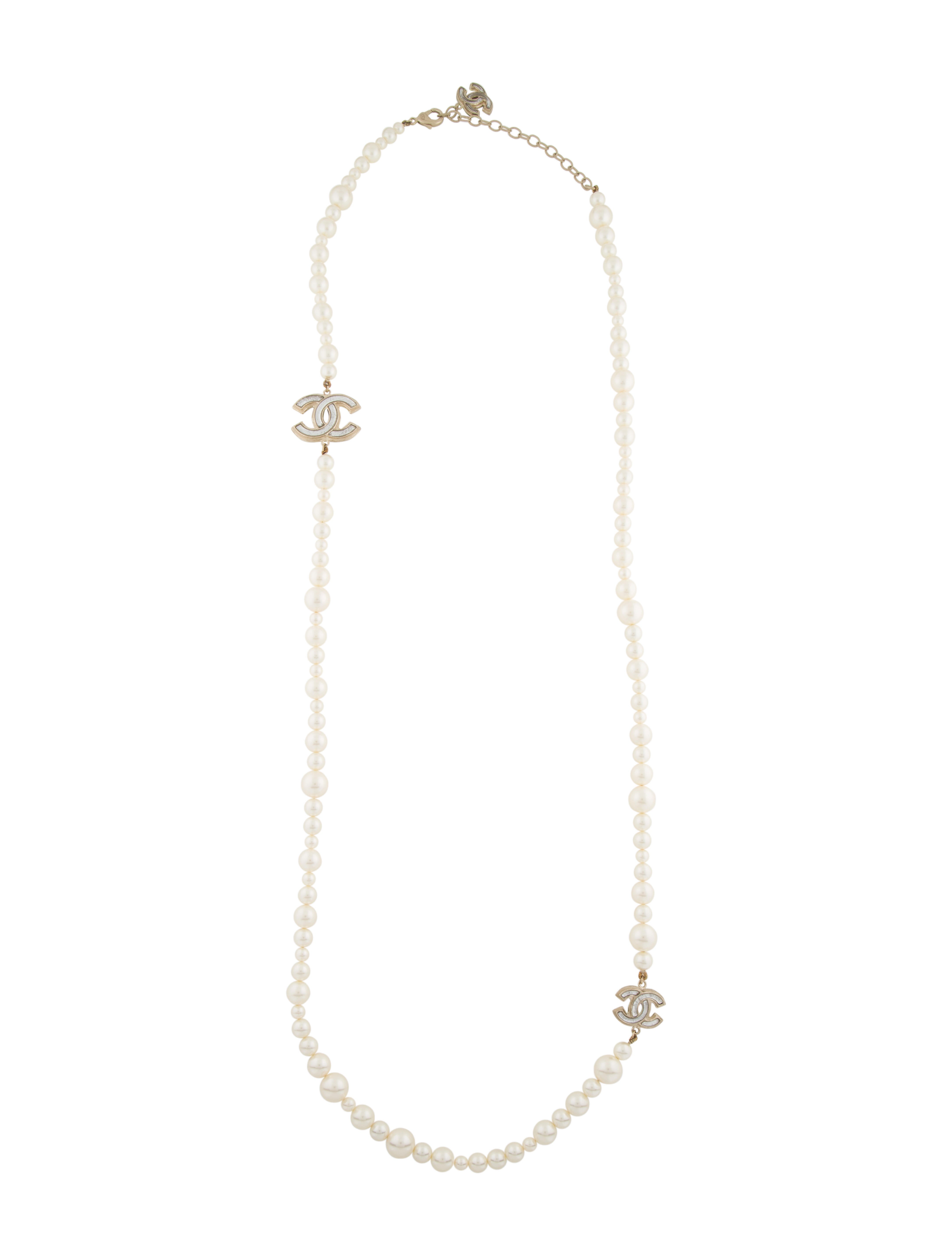 Chanel Faux Pearl & Crystal Strand Necklace GoldTone Metal Double
