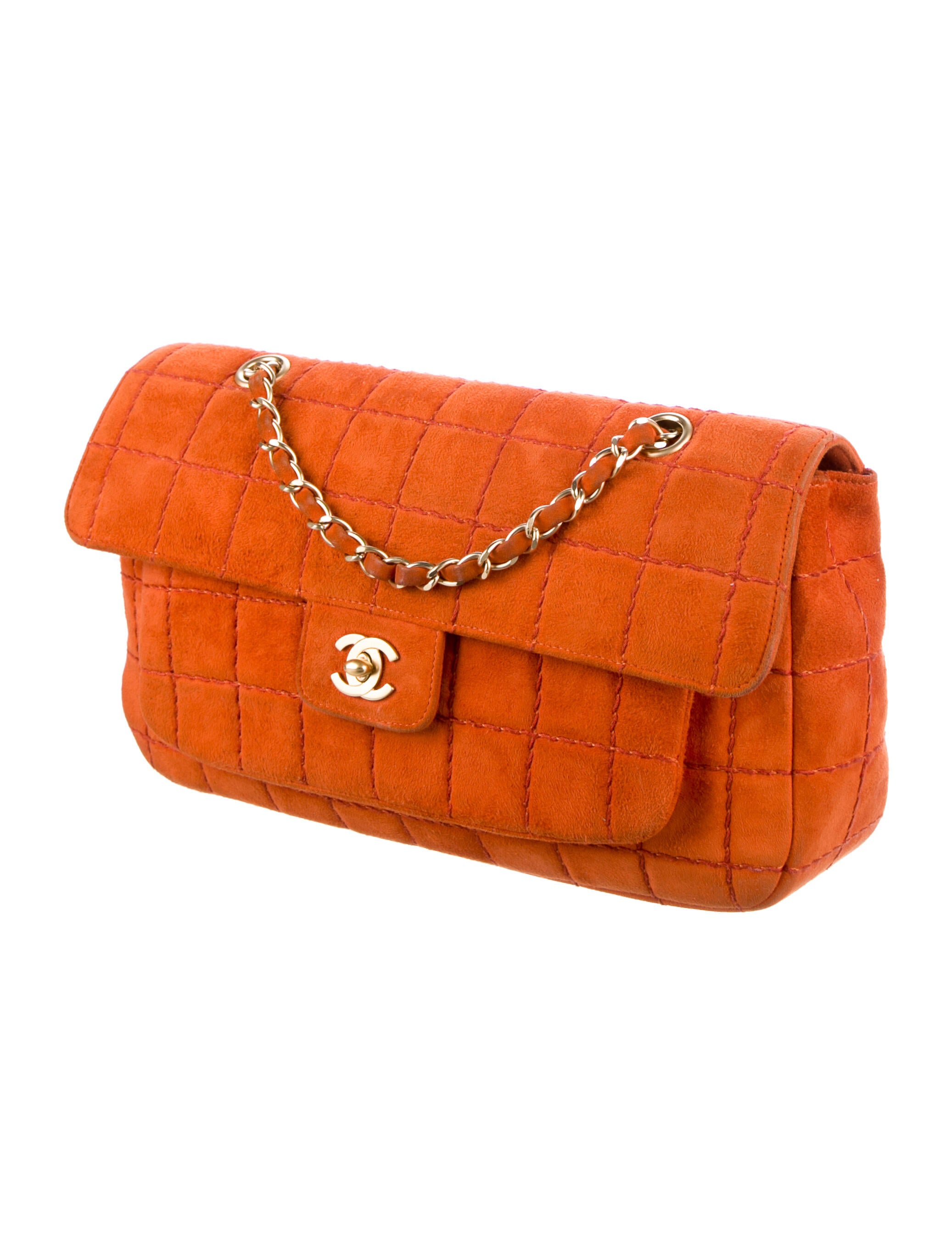 Chanel Vintage Suede Square Quilt Flap Bag Orange Shoulder Bags