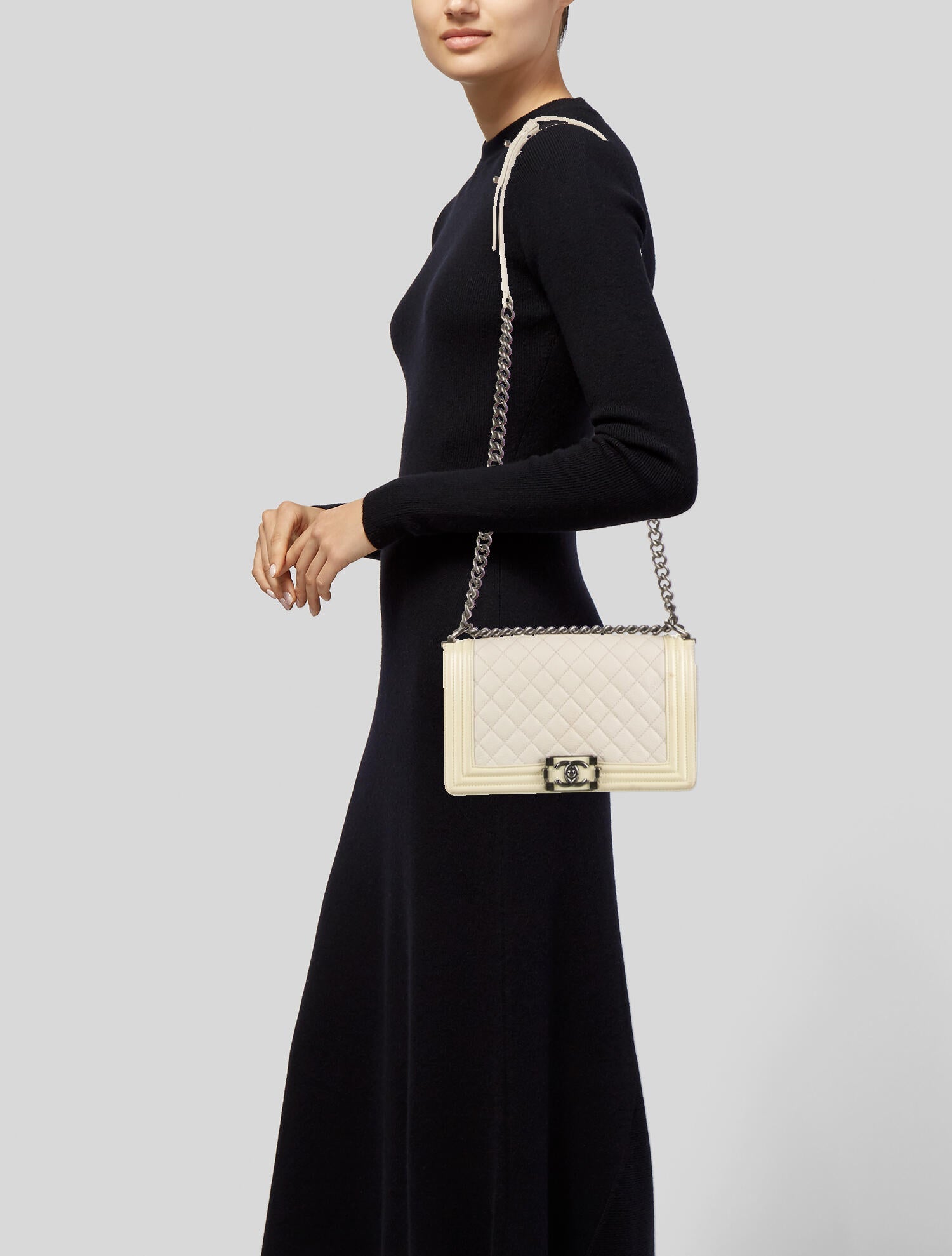 Chanel Medium Boy Bag White Shoulder Bags, Handbags CHA784458 The