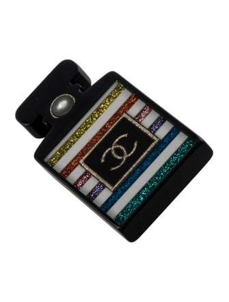 Chanel 2019 Faux Pearl, Resin & Glitter CC Perfume Bottle Pin Brooch