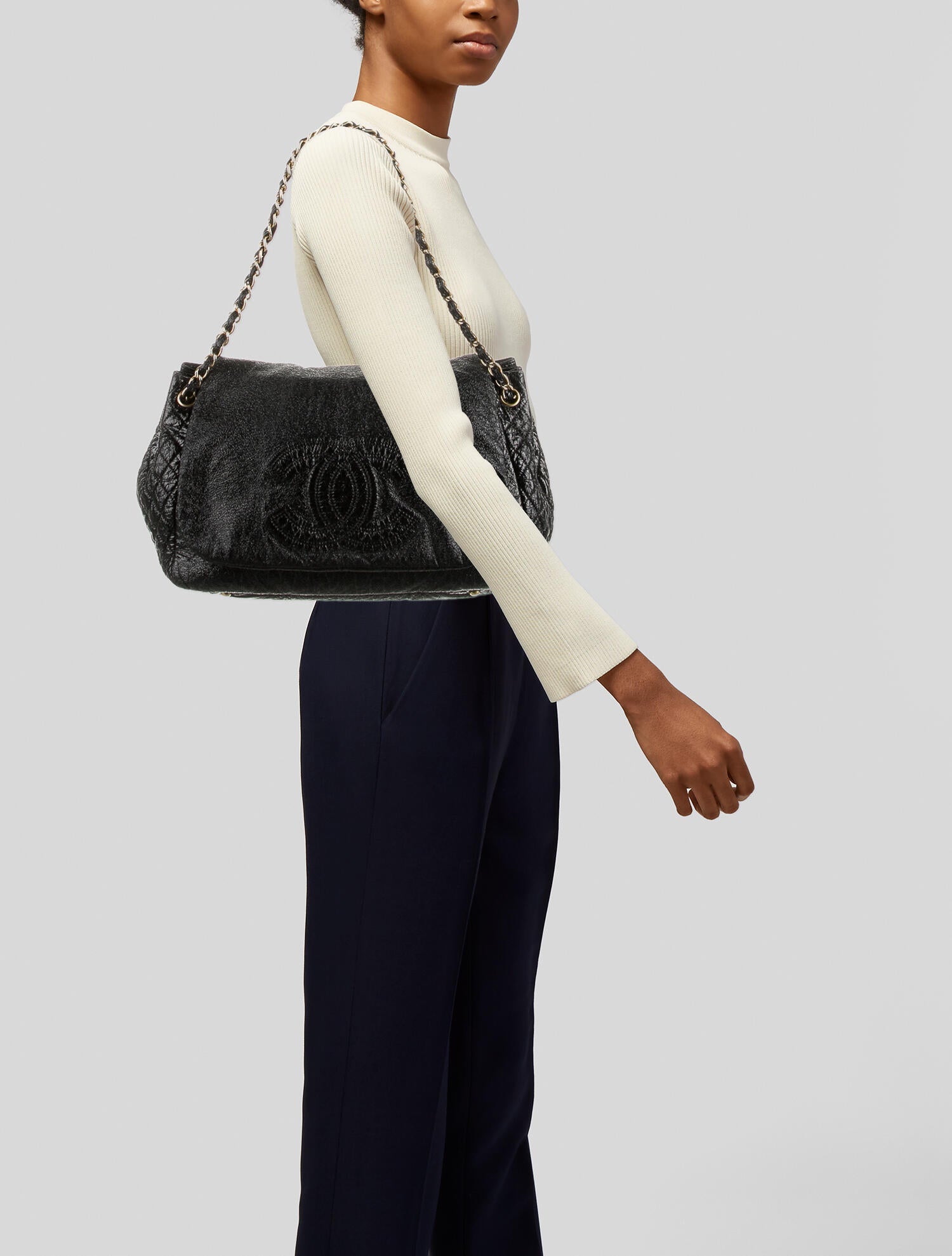 シャネル Chanel Rock & Chain Accordion Flap Bag - Black Shoulder Bags