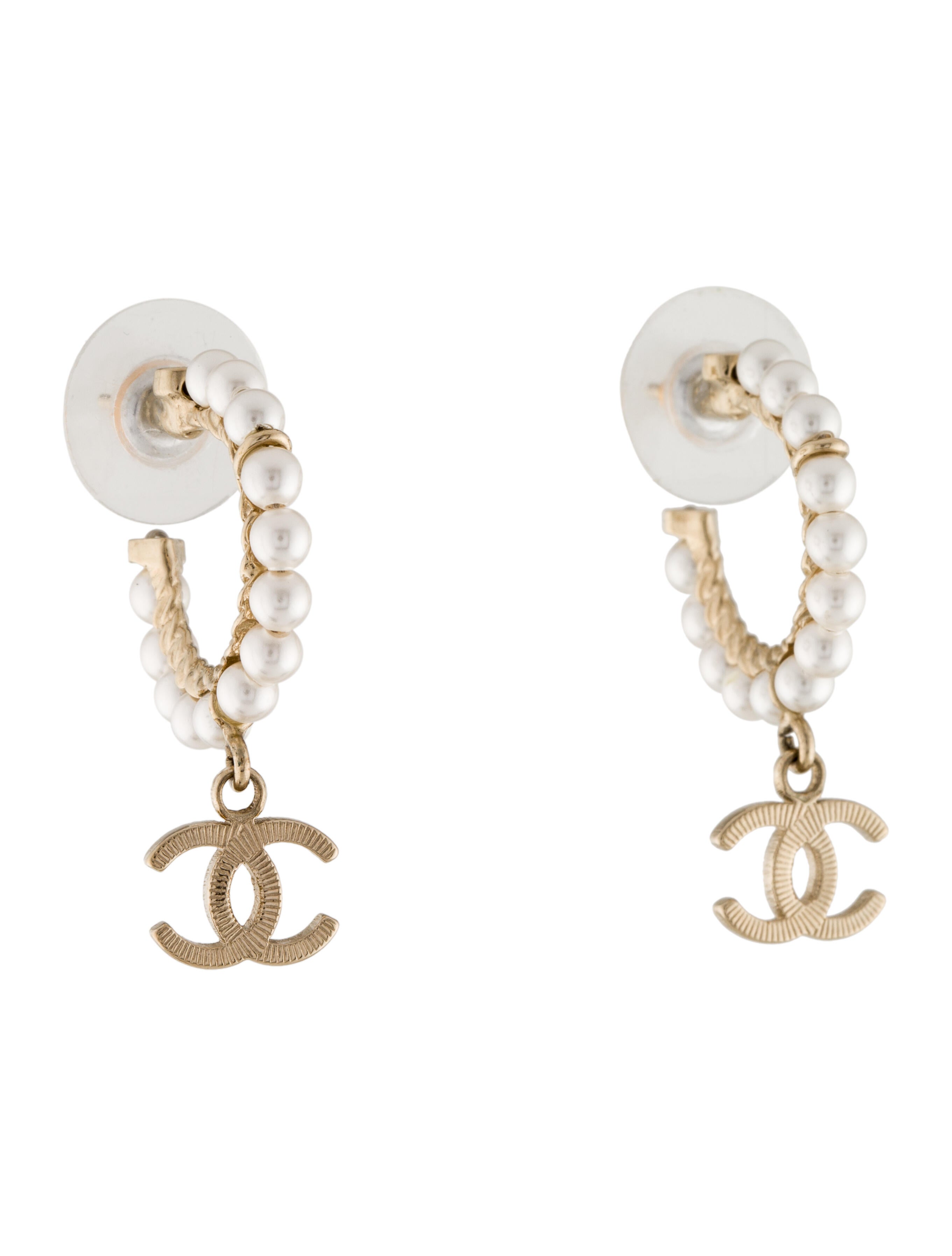 Chanel Resin & Crystal CC Crescent Moon Drop Earrings SilverTone