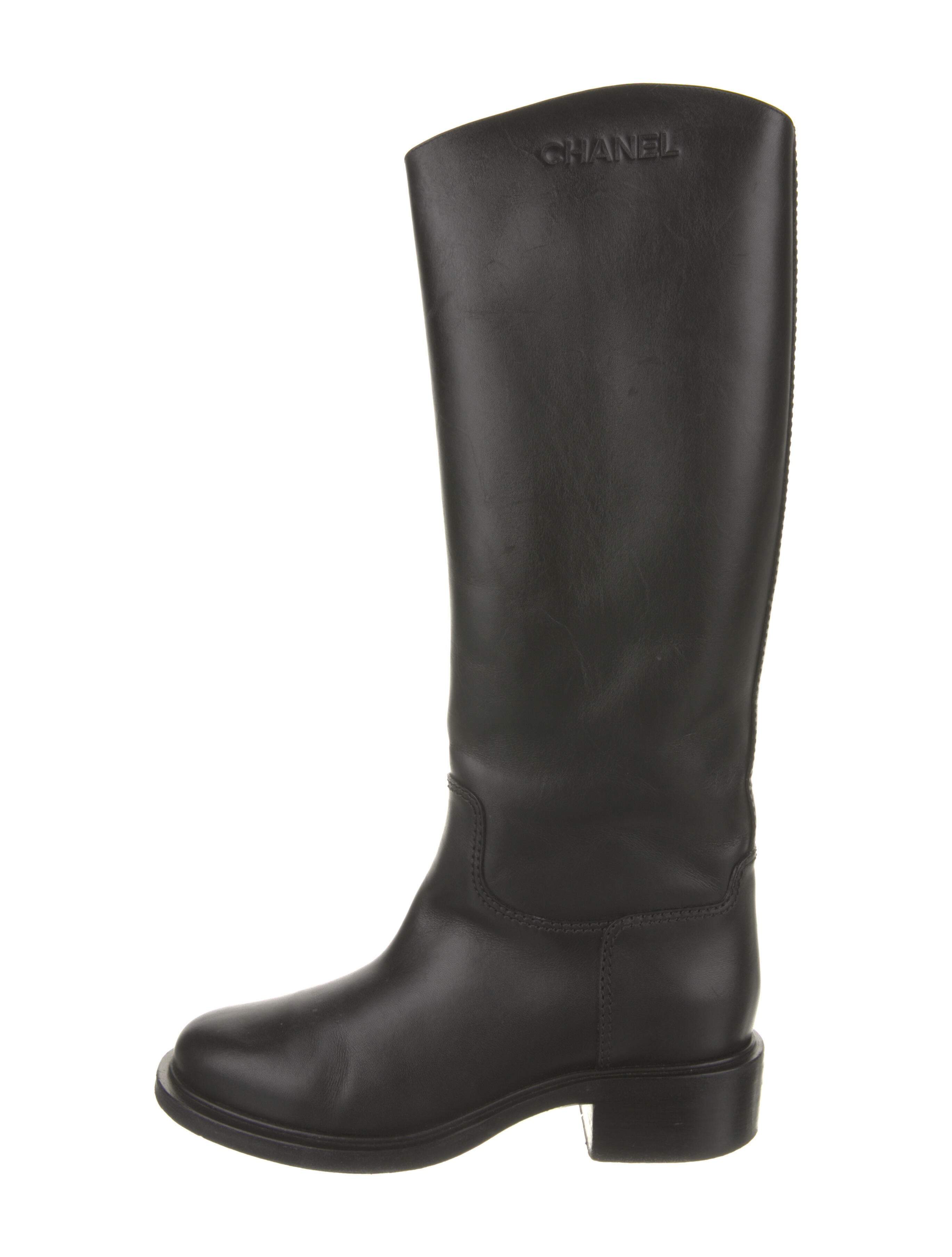 Christian Louboutin Leather ChainLink Accents Riding Boots Black