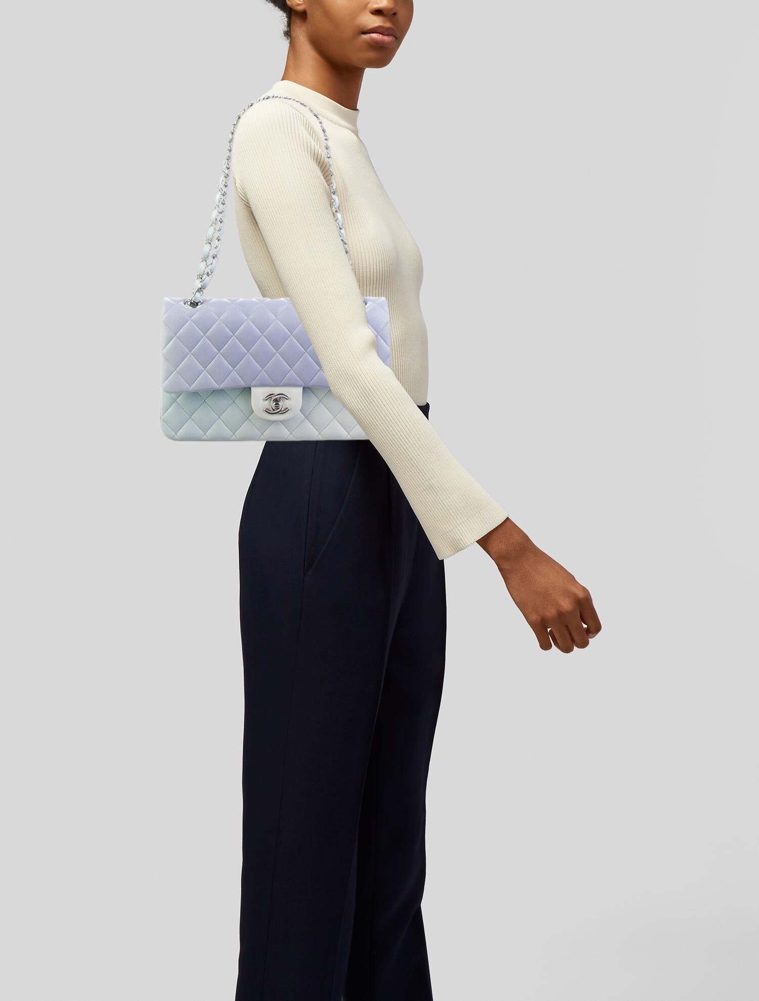 Chanel 2021 Classic Mini Square Pearl Crush Flap Bag Blue Shoulder