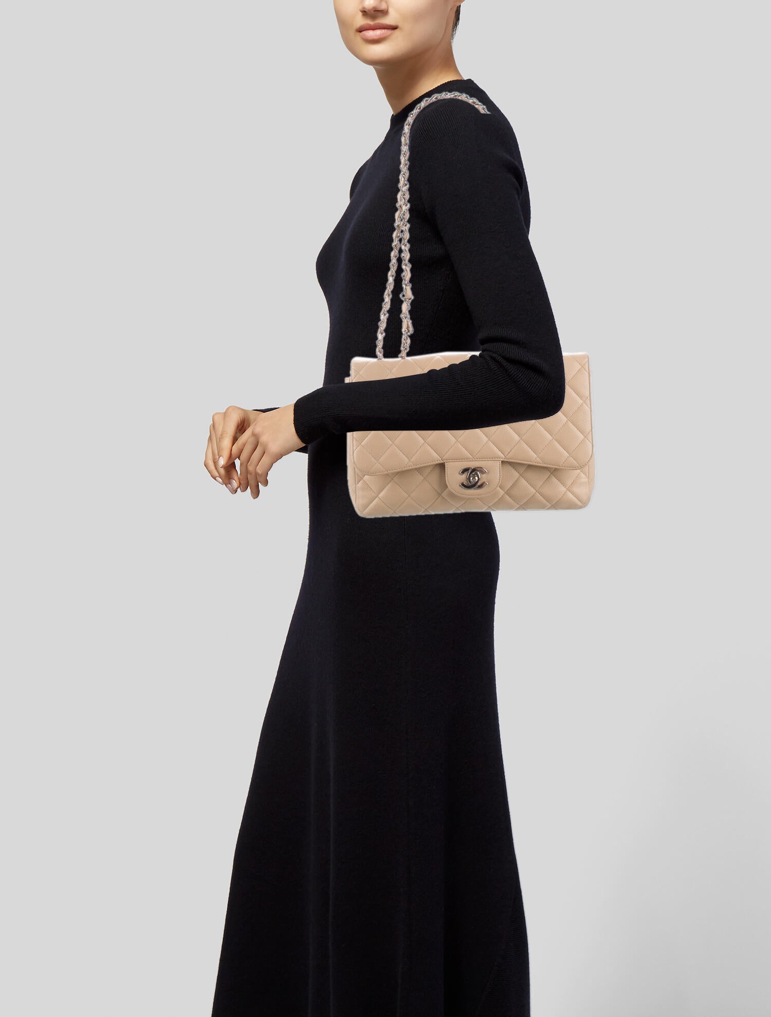 Chanel Jumbo Caviar Classic Flap Bag Neutrals Shoulder Bags, Handbags