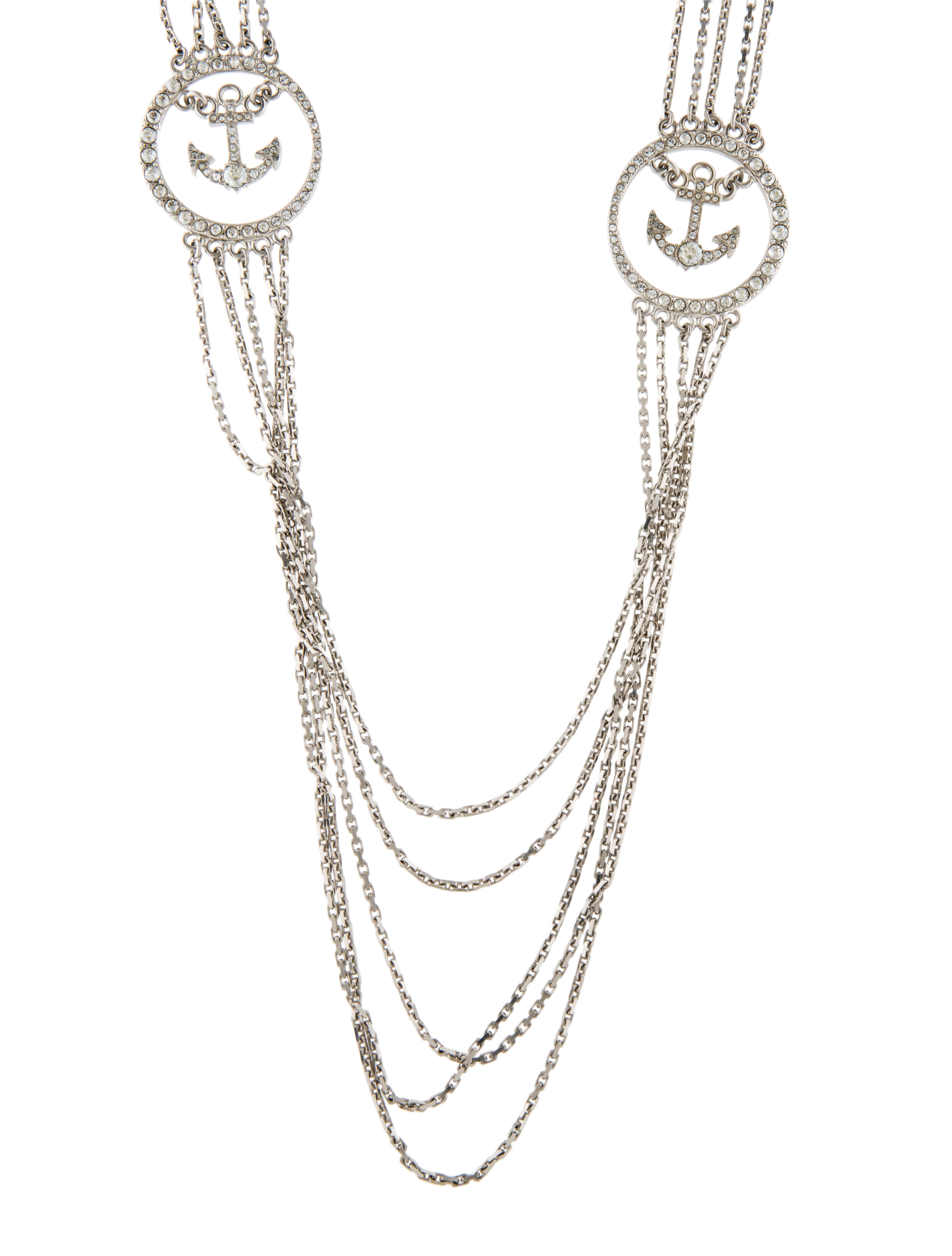 Chanel Faux Pearl & Strass Anchor CC Station Necklace Palladium